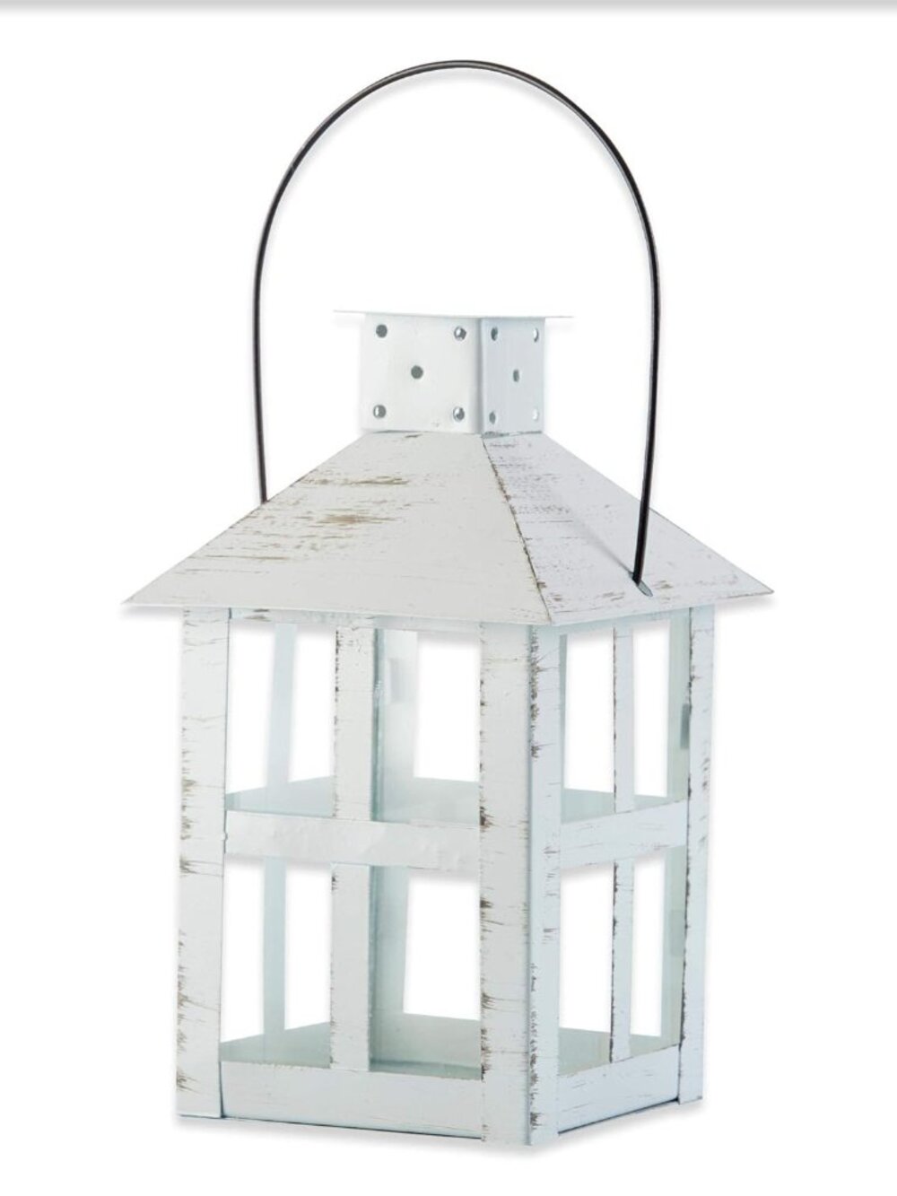 Kate Aspen 9 Inch White Vintage Distressed Candle Holder Lantern- 2 available
